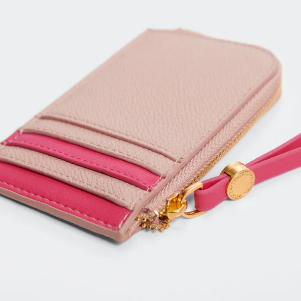 Mango Pink and Beige Cardholder Wallet with Gold Hardware